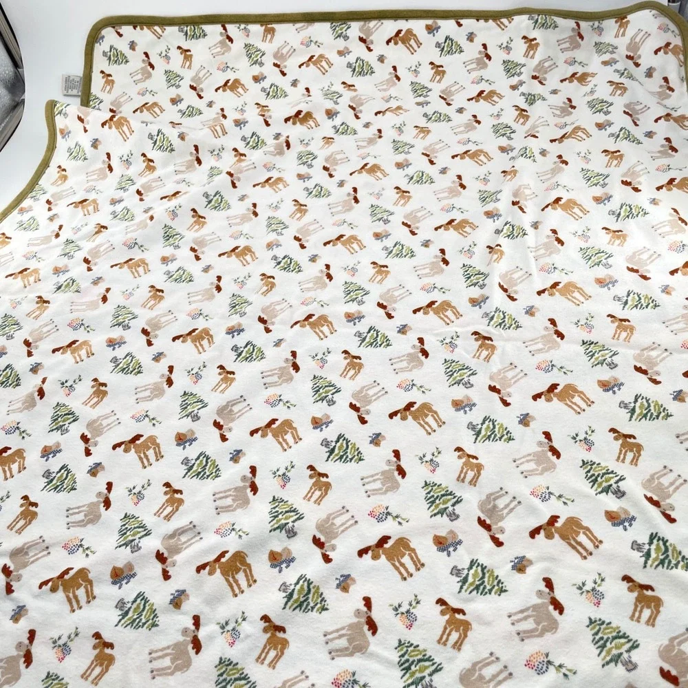 Gymboree Reversible Baby Blanket Moose Trees Green Trim Primary Stripes Nature